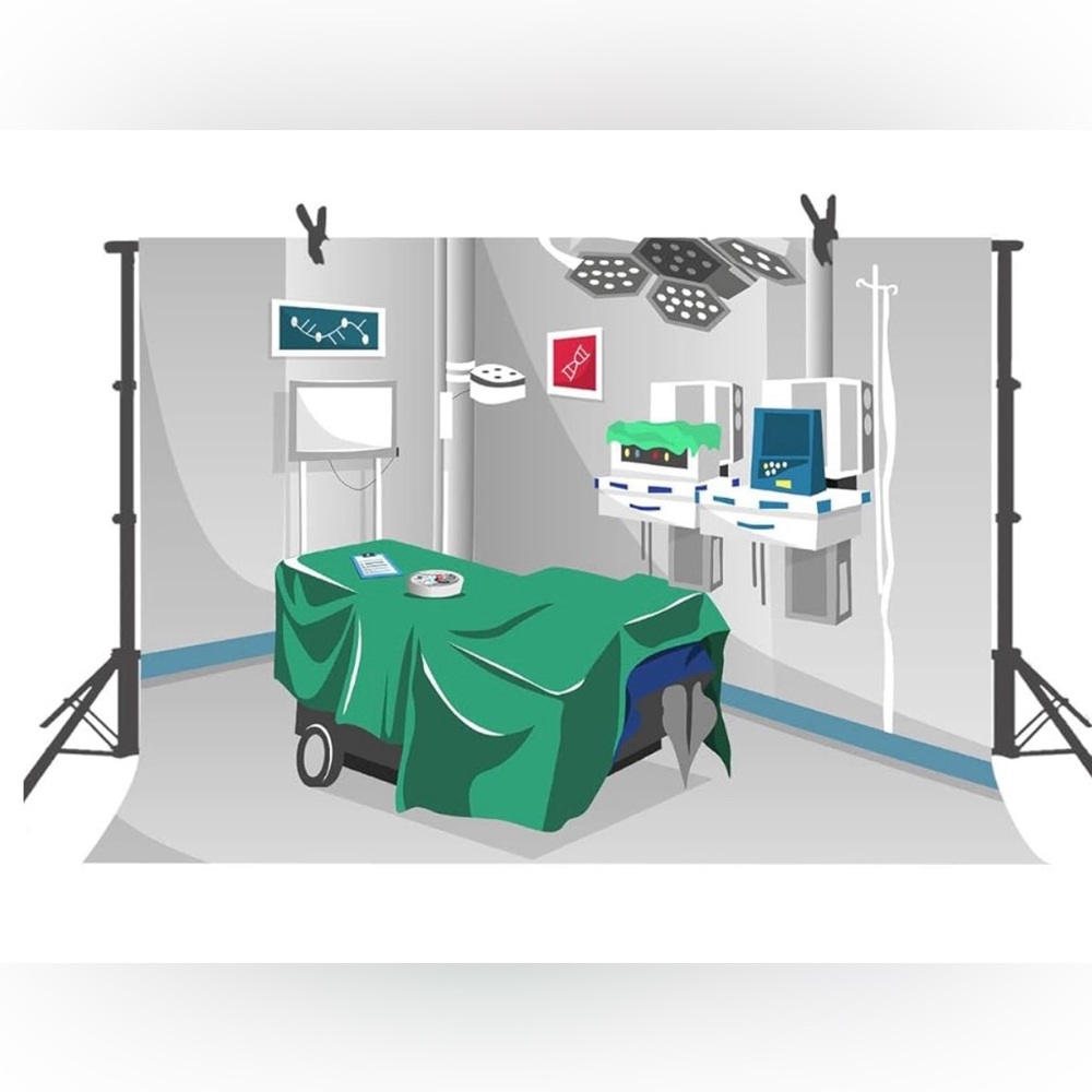 Cartoon Hospital Operating Room Medical Equipment backdrop.
